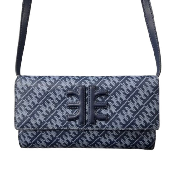 JW PEI Navy/Light Blue Geometric Print Flap Wallet Crossbody Bag - Picture 3 of 12